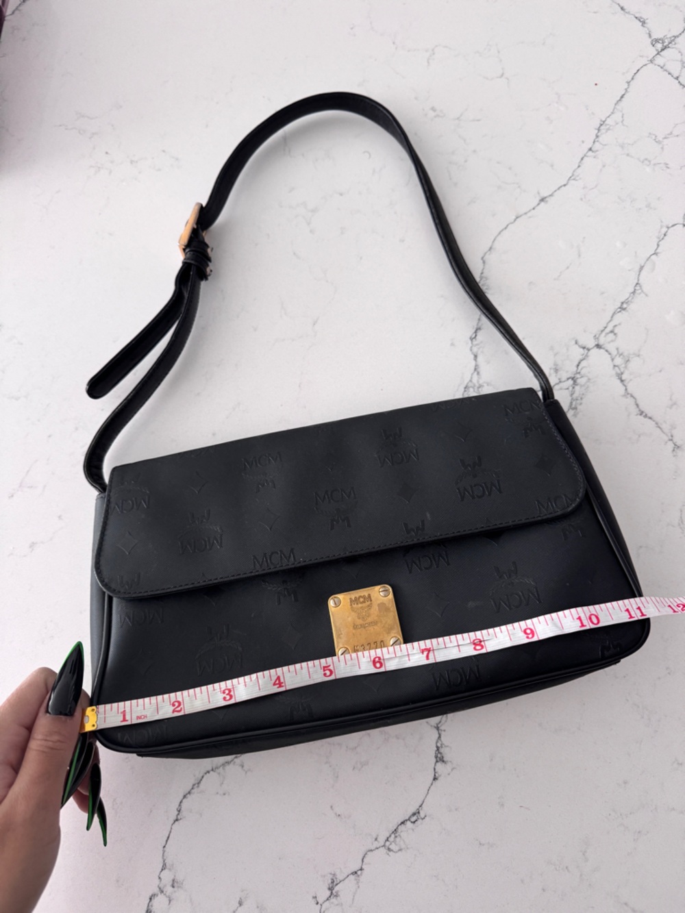 Vintage MCM Black Monogram Shoulder Bag with Gold - Picture 9 of 12